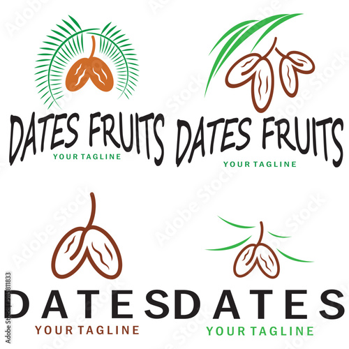 Date palm fruit plant logo design with leaves,seeds and date palm tree isolated background exotic organic plant.