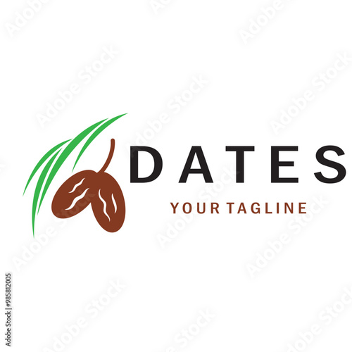 Date palm fruit plant logo design with leaves,seeds and date palm tree isolated background exotic organic plant.