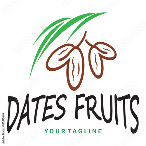 Date palm fruit plant logo design with leaves,seeds and date palm tree isolated background exotic organic plant.
