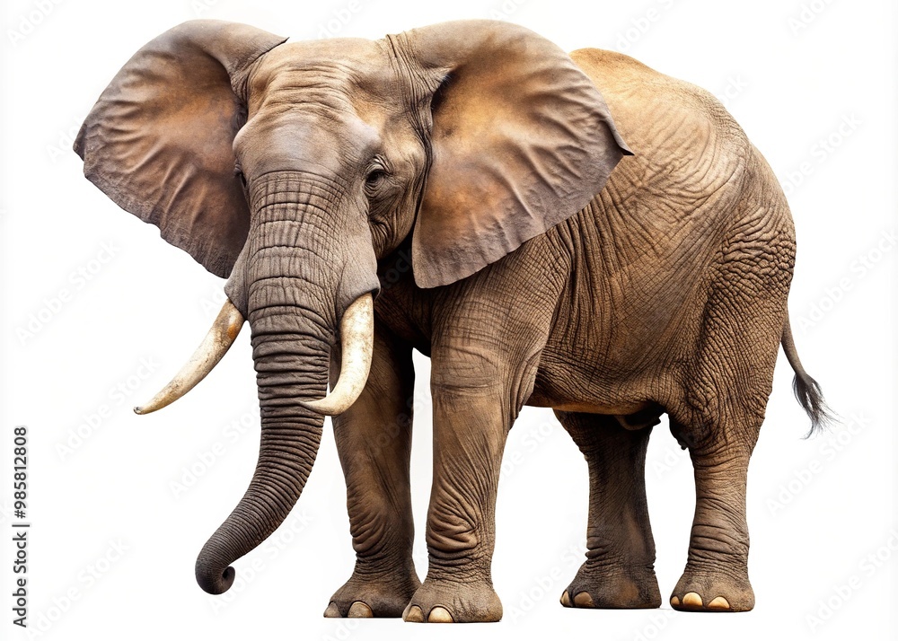 Fototapeta premium A majestic elephant stands alone on a transparent canvas, its gentle features softened by a halo of light.