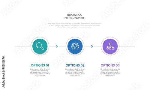 Infographic circle with 3 options to success. Business presentation, Planning, Strategy, Banner, Brochure and Marketing. Vector illustration.