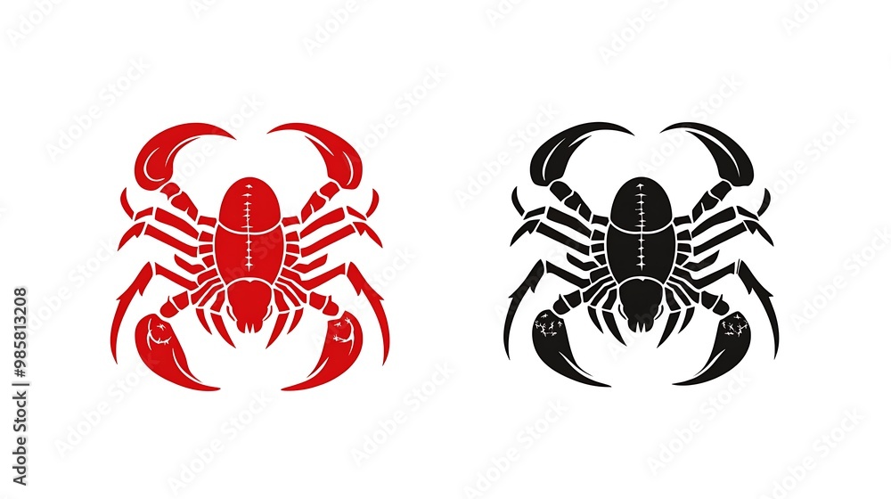 Bold Black Scorpion and Vibrant Red Tarantula Logo Vector on White Background - Minimalist Insect Design Bold Black Scorpion and Vibrant Red Tarantula Logo Vector on White Background - Minimalist Insect Design