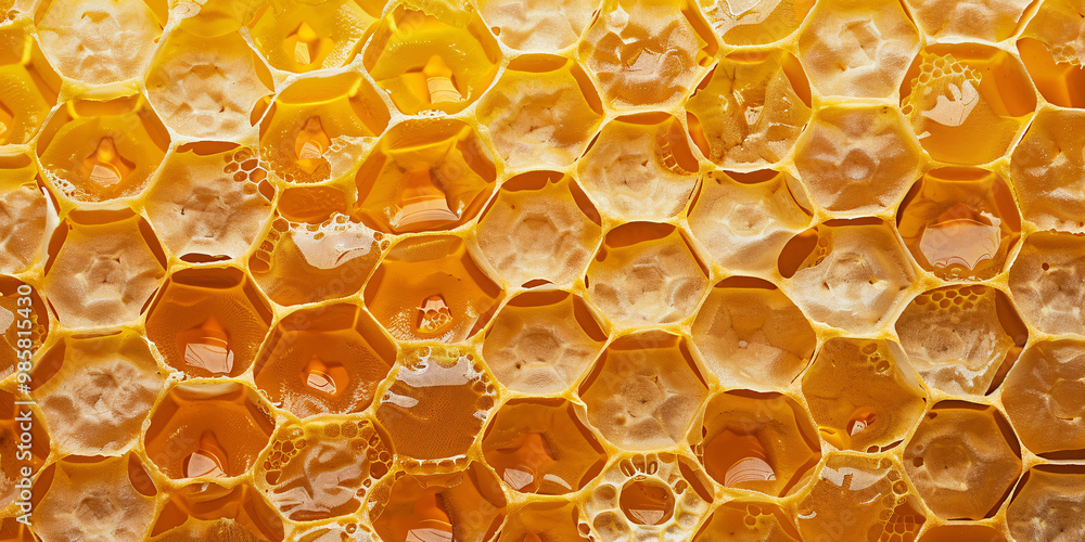 Banner with close up of yellow honeycombs with honey Banner with close up of yellow honeycombs with honey