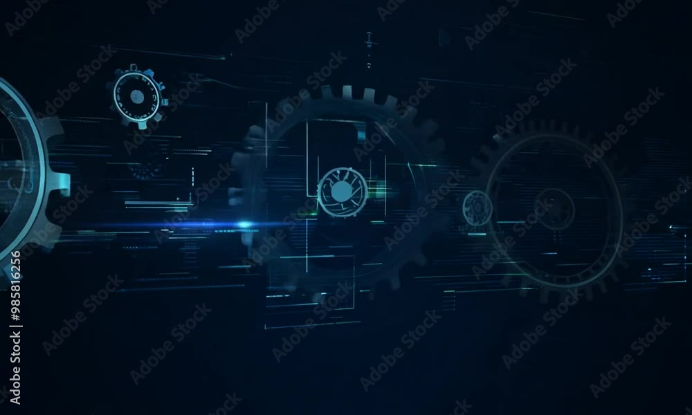 Abstract blue digital technology background with gears in a dark color palette Abstract blue digital technology background with gears in a dark color palette
