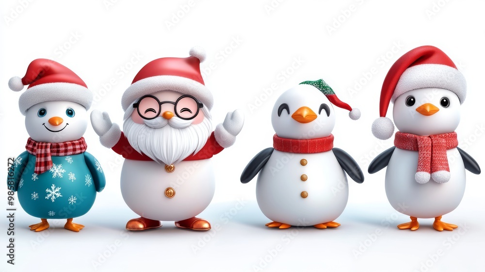Christmas characters. Santa claus, polar bear, snowman and penguin on a white background Christmas characters. Santa claus, polar bear, snowman and penguin on a white background