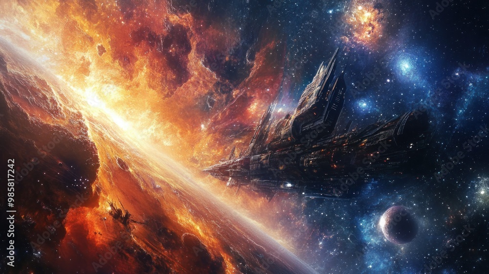 Spaceship Soaring Through a Cosmic Nebula Spaceship Soaring Through a Cosmic Nebula