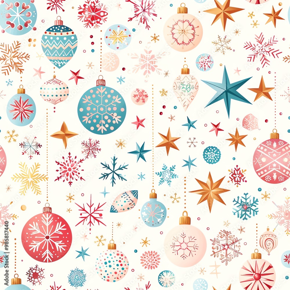 Dreamy Christmas pattern with pastel snowflakes and stars, seamless holiday paper design, whimsical festive wrap Dreamy Christmas pattern with pastel snowflakes and stars, seamless holiday paper design, whimsical festive wrap