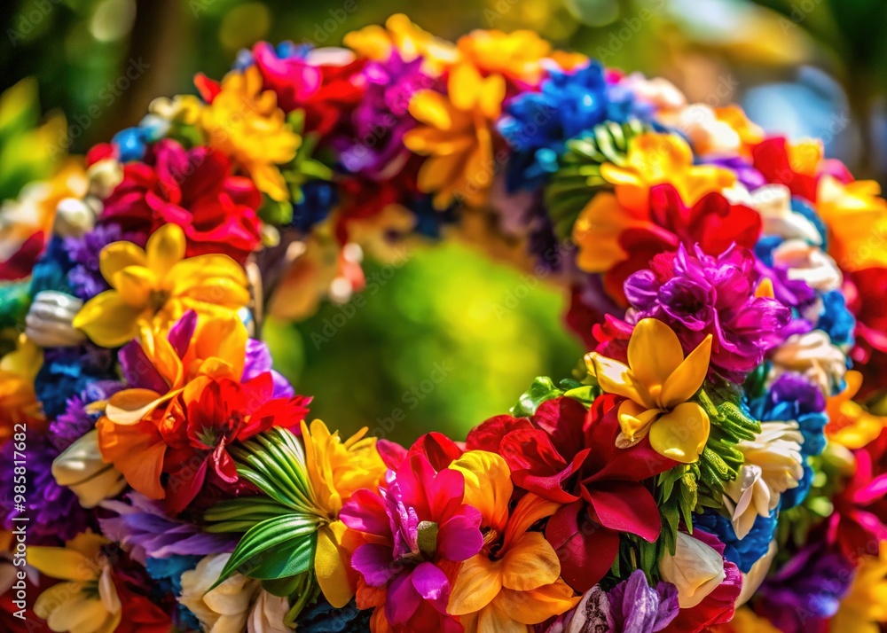 Aloha spirit shines through this vibrant Hawaiian lei crafted from colorful flowers, embodying the beauty of island culture and the essence of paradise.