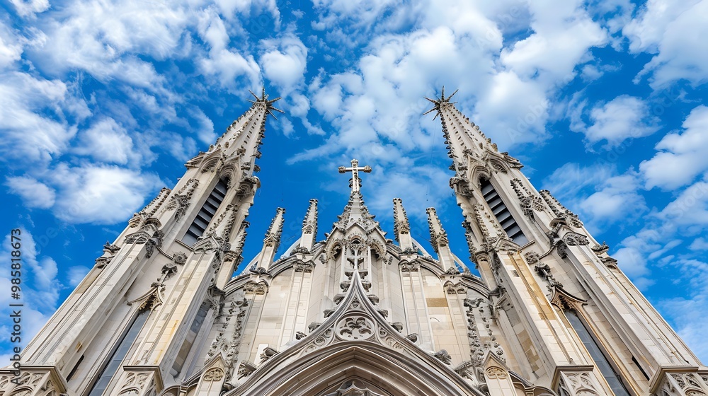 Gothic Church Architecture with Blue Sky and Clouds Gothic Church Architecture with Blue Sky and Clouds