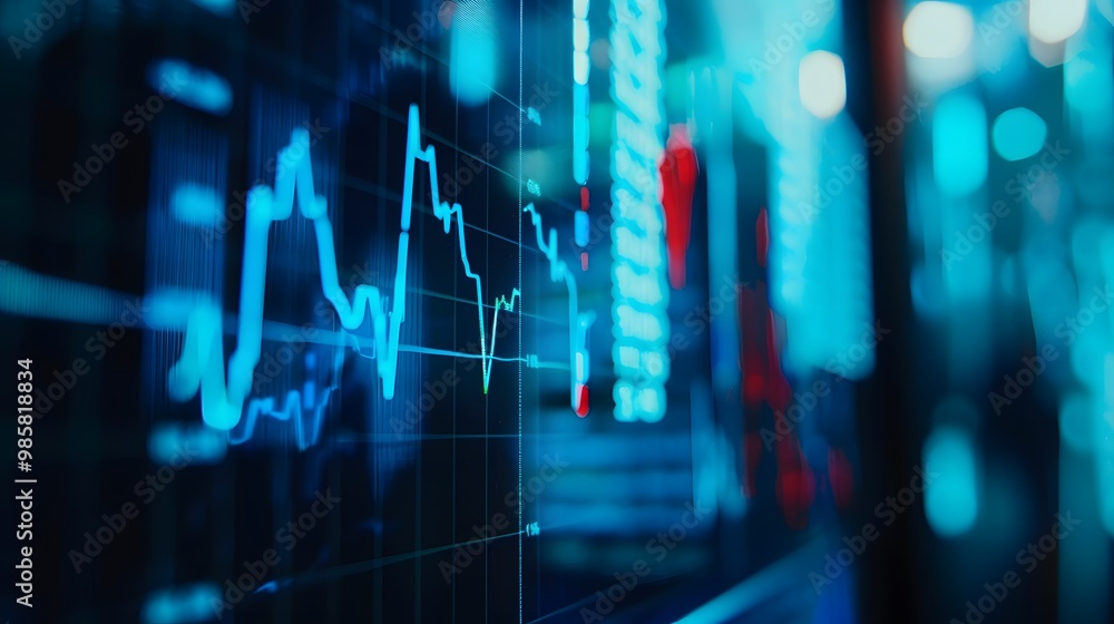 Close-up of digital screen showing downward-trending line graph symbolizing Fed rate cut, surrounded by financial charts and news headlines, key financial indicator visualization. Close-up of digital screen showing downward-trending line graph symbolizing Fed rate cut, surrounded by financial charts and news headlines, key financial indicator visualization.