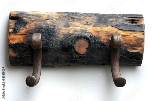 a wooden coat rack with hooks

 photo