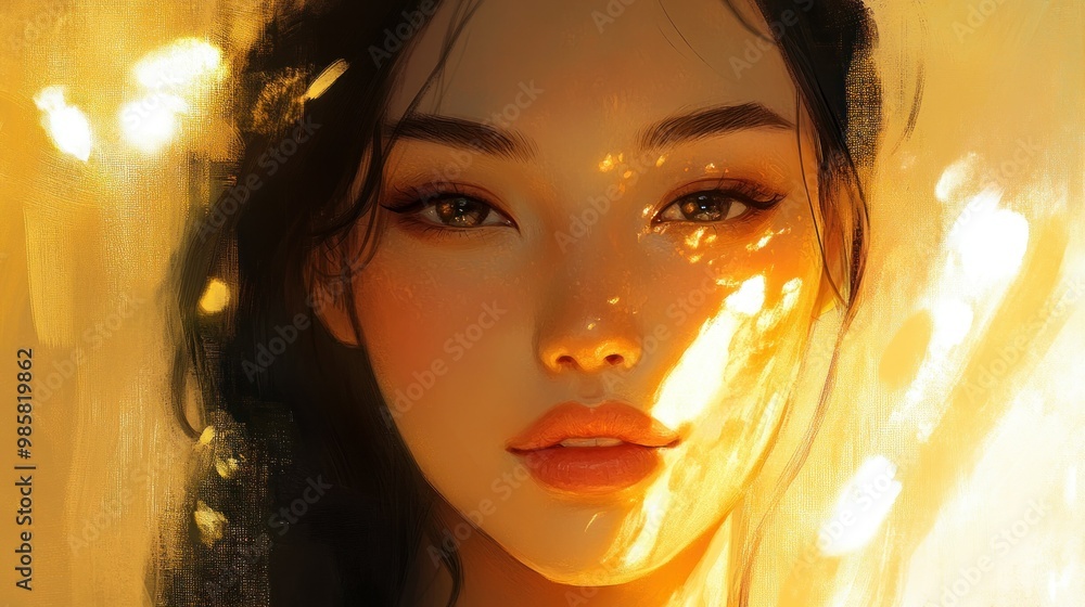 Woman's Face Bathed in Golden Sunlight Woman's Face Bathed in Golden Sunlight