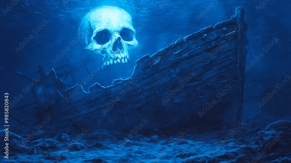 Underwater Shipwreck with Skull Underwater Shipwreck with Skull