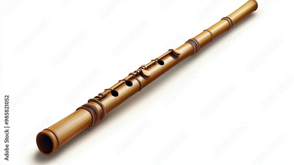 Naklejka premium Captivating Harmony: A Realistic Vector Illustration of a Handcrafted Wooden and Bamboo Flute Celebrating the Ethereal Sounds of Nature on a Clean White Background