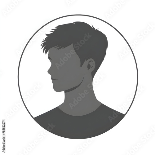 Gray Side Profile Avatar Icon in Circular Frame, Minimalist User Silhouette Design for Social Media and Web Placeholder