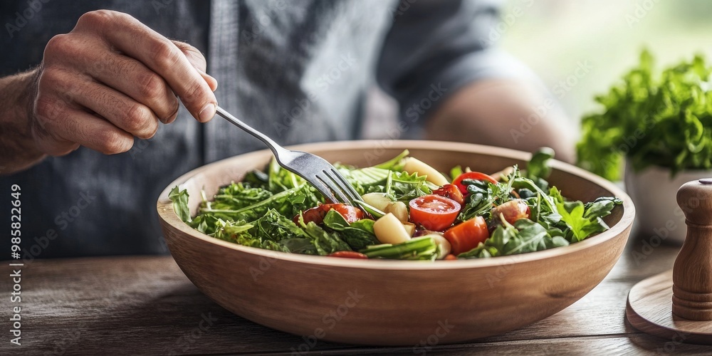Young Man Preparing a Healthy Vegetable Salad in Modern Kitchen—An Engaging Culinary Scene Promoting Healthy Eating. Young Man Preparing a Healthy Vegetable Salad in Modern Kitchen—An Engaging Culinary Scene Promoting Healthy Eating.