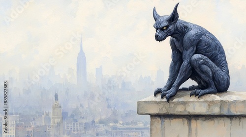 Gargoyle overlooking city skyline