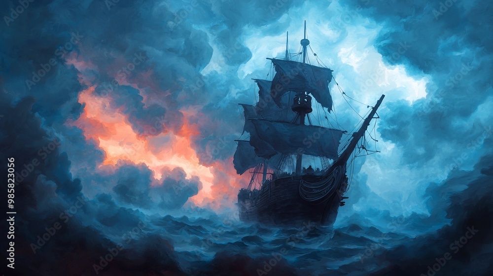 Sailing into the Storm Dramatic Ocean Scene with Antique Ship and Moody Sky Sailing into the Storm Dramatic Ocean Scene with Antique Ship and Moody Sky
