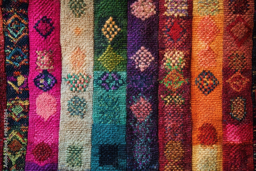 Intricate woven textile pattern with traditional embroidery, rich in detail Intricate woven textile pattern with traditional embroidery, rich in detail