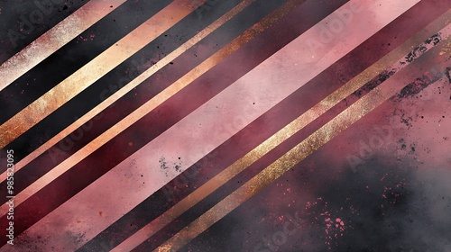 Elegant Burgundy and Rose Gold Diagonal Lines on Charcoal Background with Subtle Watercolor Stains