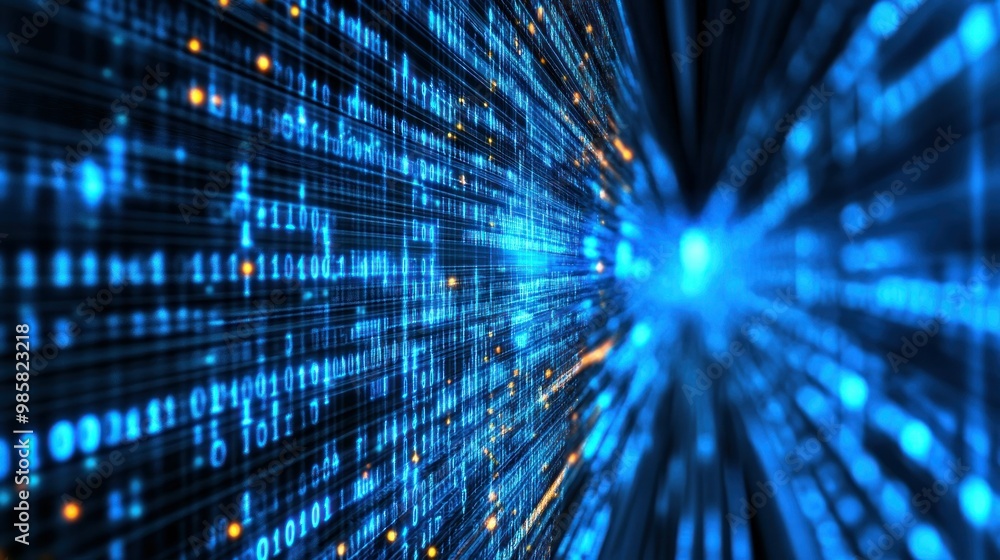 Abstract Digital Code Tunnel with Blue and Orange Lights Abstract Digital Code Tunnel with Blue and Orange Lights