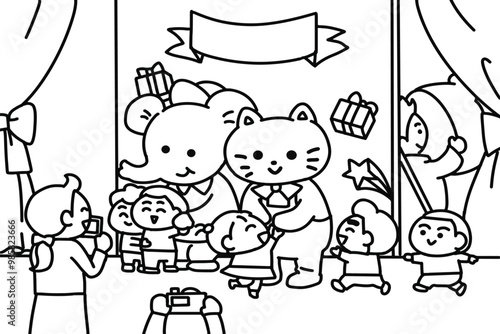 Mascot shows on stage.