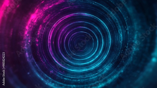 Radiant Purple and Teal Concentric Circles on Dark Blue Background with Digital Noise