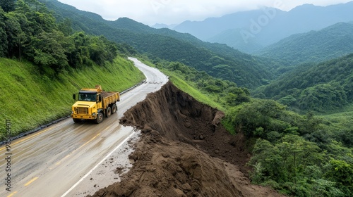 Mudslide, rapid earth movement, natural occurrence.