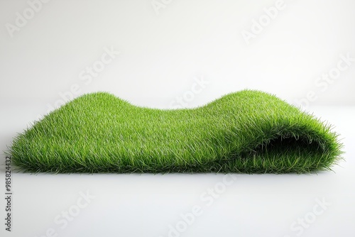 Isolated artificial grass mat on a white backdrop. Generative Ai