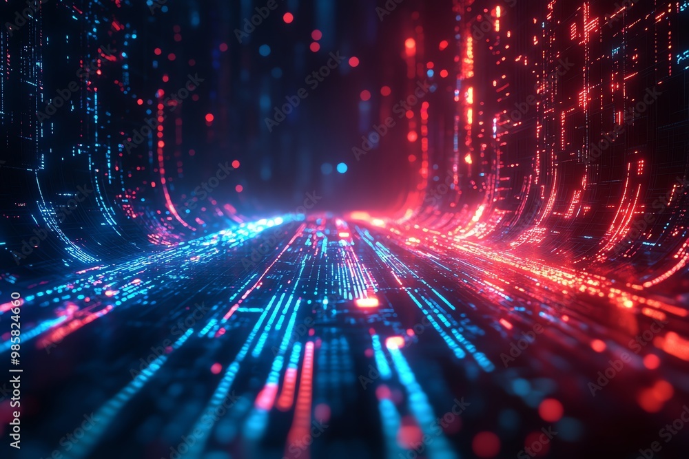 Abstract glowing blue and red lines on dark background, 3d rendering. Abstract glowing blue and red lines on dark background, 3d rendering.