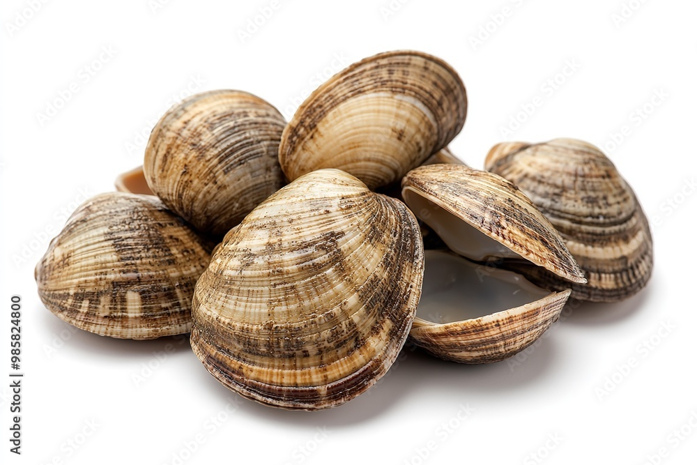 Isolated fresh clams on a white backdrop. Generative Ai