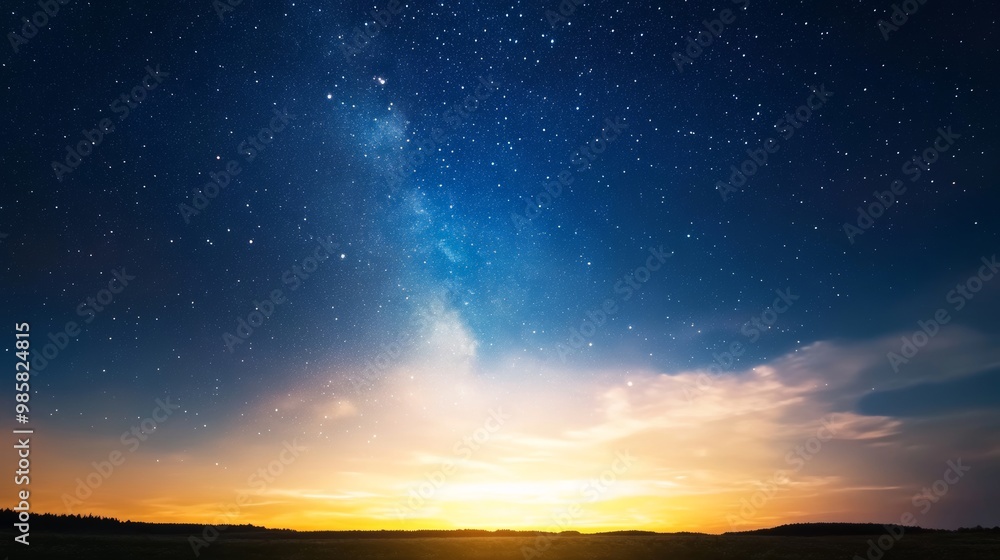 Night sky filled with stars, horizon and clouds, peaceful darkness. Night sky filled with stars, horizon and clouds, peaceful darkness.