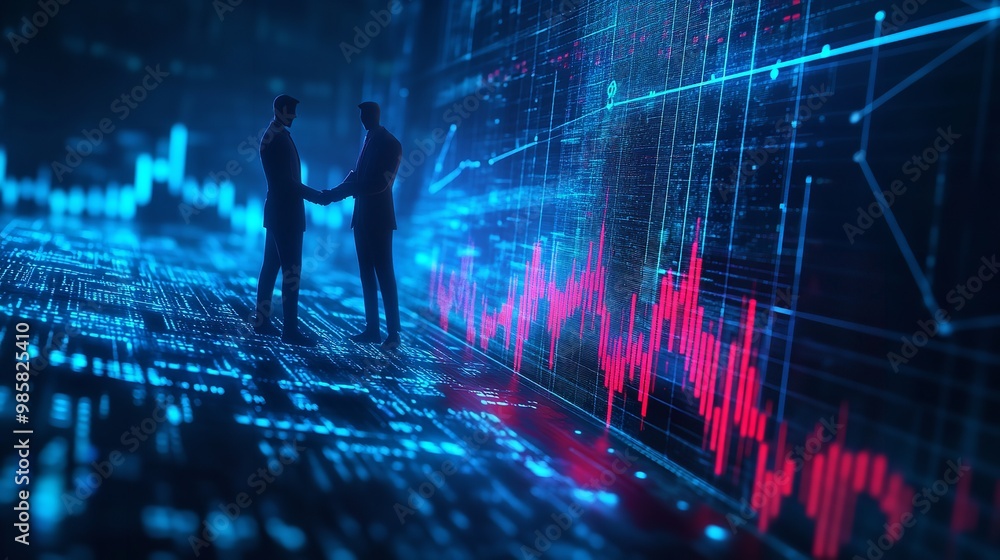 Businessman holding tablet and showing a growing virtual hologram of statistics, graph and chart with arrow up on dark background. Stock market. Business growth, planing and strategy concept. Businessman holding tablet and showing a growing virtual hologram of statistics, graph and chart with arrow up on dark background. Stock market. Business growth, planing and strategy concept.