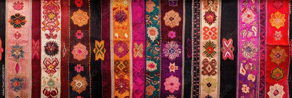 Intricate woven textile pattern with traditional embroidery, rich in detail Intricate woven textile pattern with traditional embroidery, rich in detail