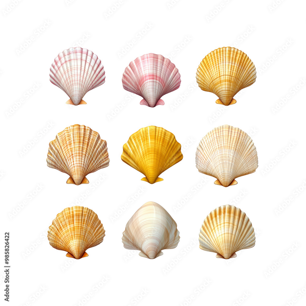 Collection of Scallop Shells Isolated on Black Background Collection of Scallop Shells Isolated on Black Background