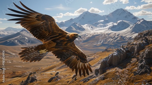 Golden Eagle Soaring Over Majestic Mountains