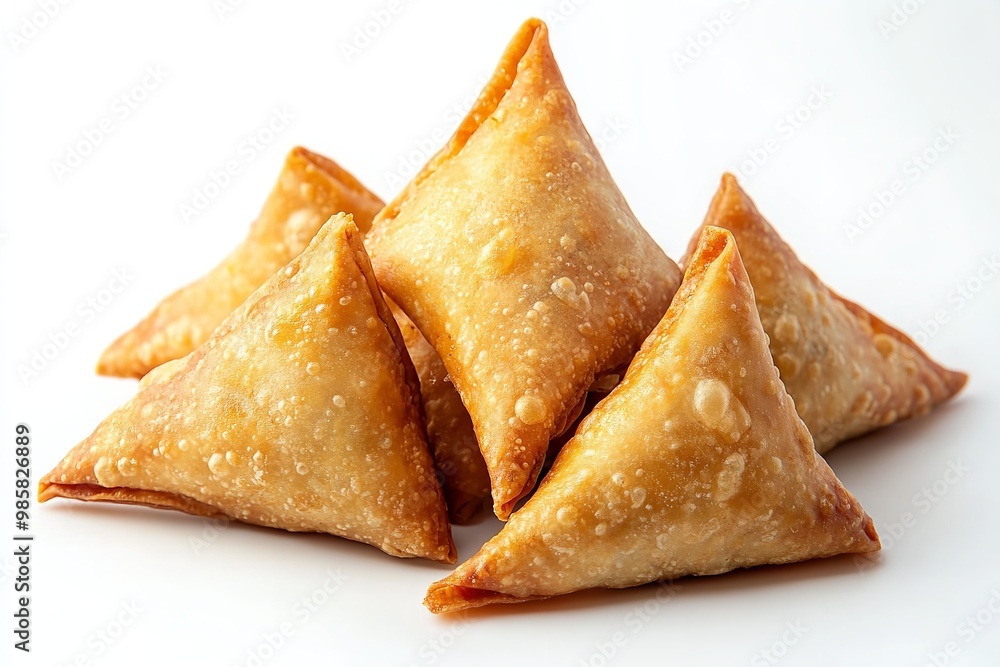 Indian appetizers Isolated white backdrop with onion samosas. Generative Ai Indian appetizers Isolated white backdrop with onion samosas. Generative Ai