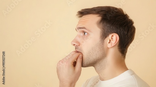 Man Biting His Lip in Profile View