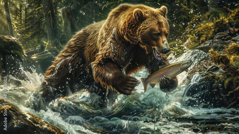 Grizzly Bear Fishing in a River Grizzly Bear Fishing in a River