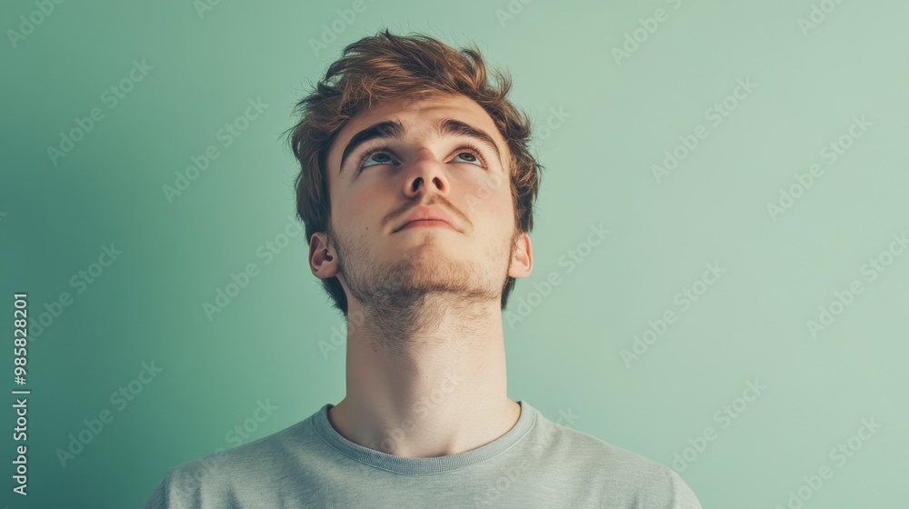 Thoughtful Man Gazing Upwards with Contemplative Expression