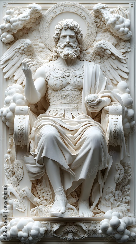 Obraz premium Regal Celestial Deity Majestic 3D Paper Cut Roman God Jupiter with Thunderbolts and Eagles
