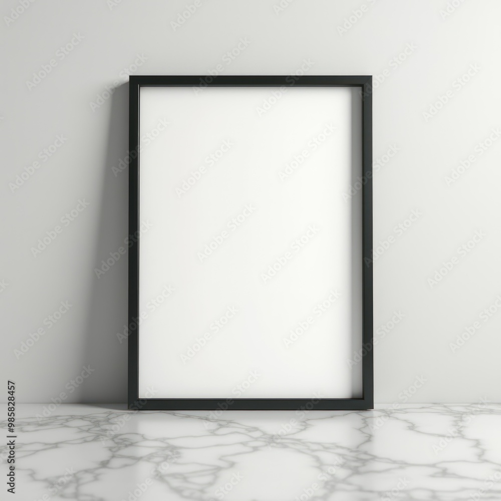 Mockup image poster frame close up and wood cabinet in cozy white interior background , frame classic, minimalistic, floral Mockup image poster frame close up and wood cabinet in cozy white interior background , frame classic, minimalistic, floral