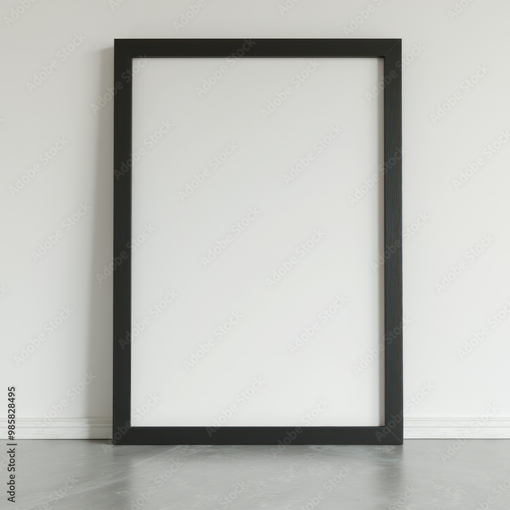 Fototapeta premium Mockup image poster frame close up and wood cabinet in cozy white interior background , frame classic, minimalistic, floral