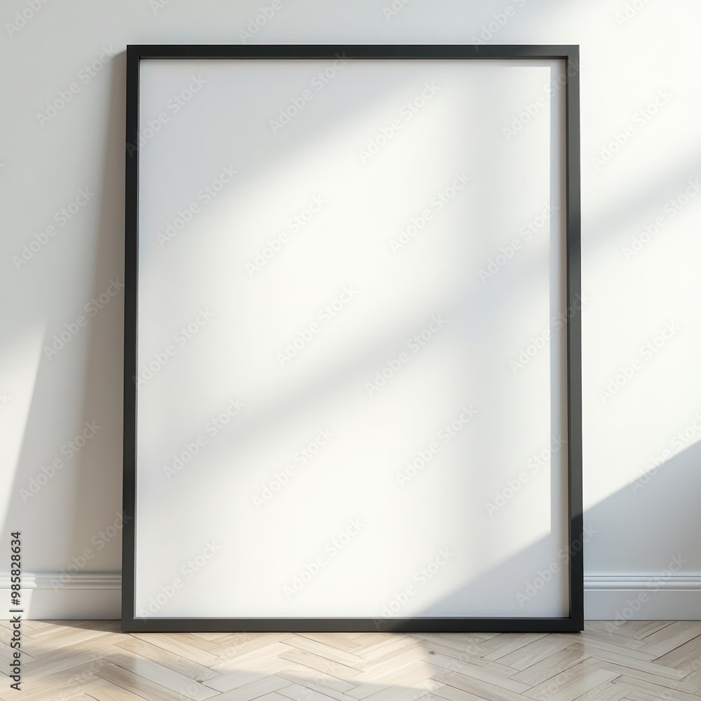 Mockup image poster frame close up and wood cabinet in cozy white interior background , frame classic, minimalistic, floral Mockup image poster frame close up and wood cabinet in cozy white interior background , frame classic, minimalistic, floral