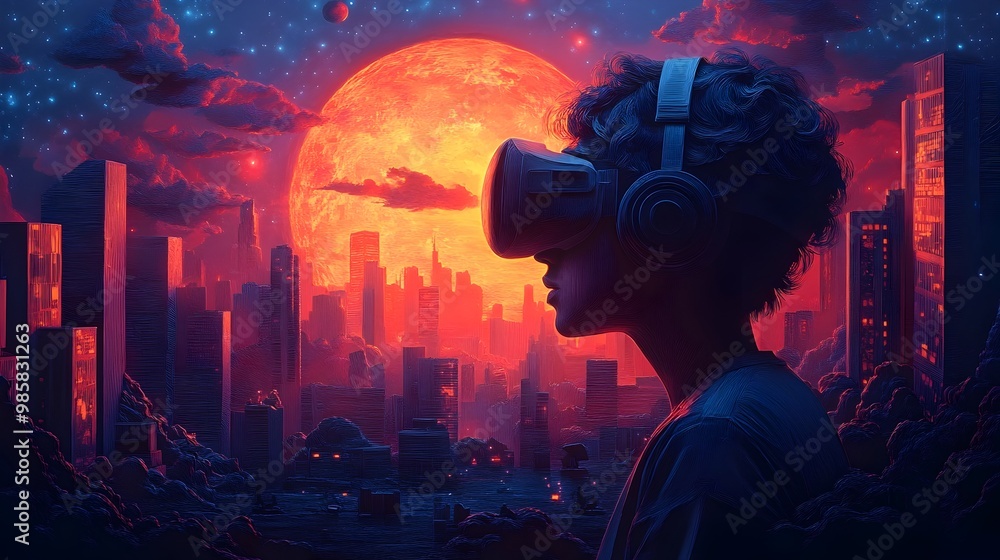 Futuristic Layered Paper Cut VR Gamer with Holographic Game Elements Futuristic Layered Paper Cut VR Gamer with Holographic Game Elements