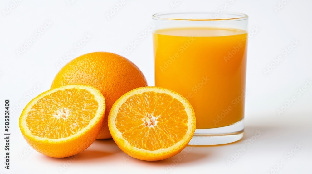 Freshly squeezed orange juice in a glass on white background Freshly squeezed orange juice in a glass on white background