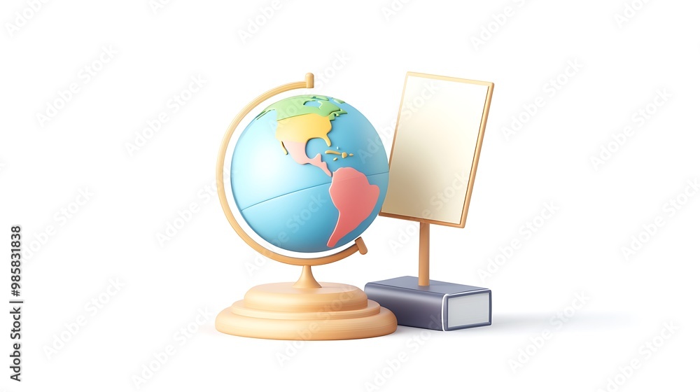 Realistic World Education Day Icon with Globe and Flashcard on White Background - 3D Clipart Isolated with Soft Shadows