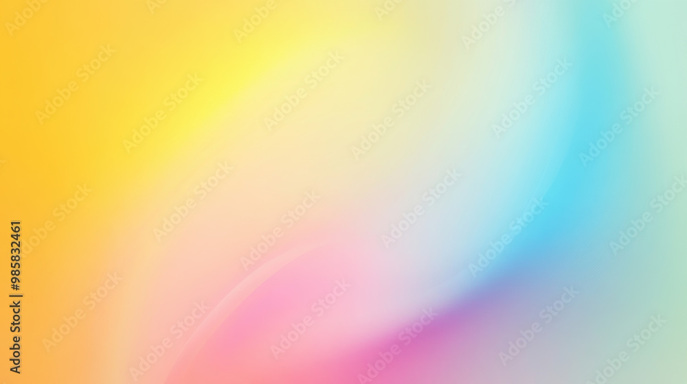Obraz premium A vibrant color gradient featuring soft hues of yellow, pink, and blue creates soothing and dreamy atmosphere. This abstract digital art piece evokes sense of calm and tranquility