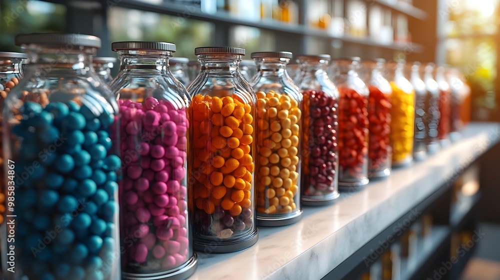 A visually appealing assortment of 3D rendered dietary supplement containers showcasing clean and modern design A visually appealing assortment of 3D rendered dietary supplement containers showcasing clean and modern design