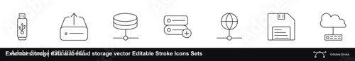 External storage data and cloud storage vector Editable Stroke Icons Sets